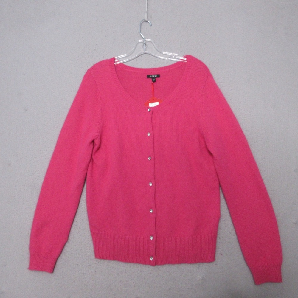 APT 9 Kohls Sweater Cardigan Large Pink Embellished Button Angora Blend Soft NWT